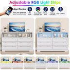 6 Drawer Dresser with LED and Power Strip, Dressers & Chests of Drawers with Storage Cabinet for Bedroom, 55 Wide Wood TV Stand