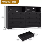 6 Drawer Dresser with LED and Power Strip, Dressers & Chests of Drawers with Storage Cabinet for Bedroom, 55 Wide Wood TV Stand