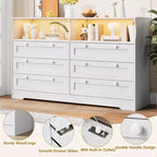 6 Drawer Dresser with LED and Power Strip, Dressers & Chests of Drawers with Storage Cabinet for Bedroom, 55 Wide Wood TV Stand