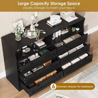 6 Drawer Dresser with LED and Power Strip, Dressers & Chests of Drawers with Storage Cabinet for Bedroom, 55 Wide Wood TV Stand