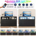 6 Drawer Dresser with LED and Power Strip, Dressers & Chests of Drawers with Storage Cabinet for Bedroom, 55 Wide Wood TV Stand