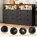 6 Drawer Dresser with LED and Power Strip, Dressers & Chests of Drawers with Storage Cabinet for Bedroom, 55 Wide Wood TV Stand