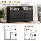 6 Drawer Dresser with LED and Power Strip, Dressers & Chests of Drawers with Storage Cabinet for Bedroom, 55 Wide Wood TV Stand