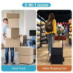 2 in 1 Foldable Hand Truck Utility Cart, Folding Grocery Cart, Heavy Duty Collapsible Shopping Cart with a Removable Waterproof Bag