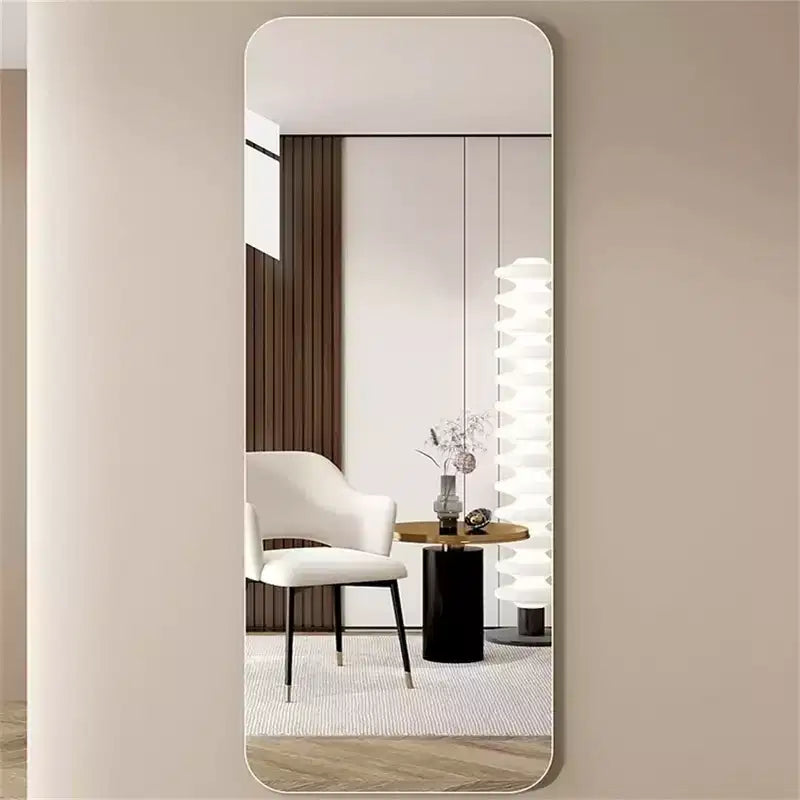 Rimless Full-Length Wall-Mounted Dressing Mirror with Round Corners and Explosion-Proof Glass - 56"H x 15"W
