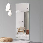 Rimless Full-Length Wall-Mounted Dressing Mirror with Round Corners and Explosion-Proof Glass - 56"H x 15"W