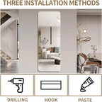Rimless Full-Length Wall-Mounted Dressing Mirror with Round Corners and Explosion-Proof Glass - 56"H x 15"W