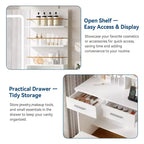Makeup Vanity Desk with Mirror and Lights, 31W Dressing Table with 2 Drawers & Open Storage Shelves, Brightness Adjustable Makeup Vanity Table