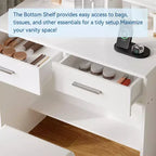 Makeup Vanity Desk with Mirror and Lights, 31W Dressing Table with 2 Drawers & Open Storage Shelves, Brightness Adjustable Makeup Vanity Table