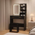 Makeup Vanity Desk with Mirror and Lights, 31W Dressing Table with 2 Drawers & Open Storage Shelves, Brightness Adjustable Makeup Vanity Table