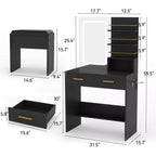 Makeup Vanity Desk with Mirror and Lights, 31W Dressing Table with 2 Drawers & Open Storage Shelves, Brightness Adjustable Makeup Vanity Table