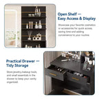 Makeup Vanity Desk with Mirror and Lights, 31W Dressing Table with 2 Drawers & Open Storage Shelves, Brightness Adjustable Makeup Vanity Table
