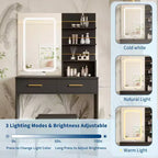 Makeup Vanity Desk with Mirror and Lights, 31W Dressing Table with 2 Drawers & Open Storage Shelves, Brightness Adjustable Makeup Vanity Table