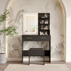 Makeup Vanity Desk with Mirror and Lights, 31W Dressing Table with 2 Drawers & Open Storage Shelves, Brightness Adjustable Makeup Vanity Table