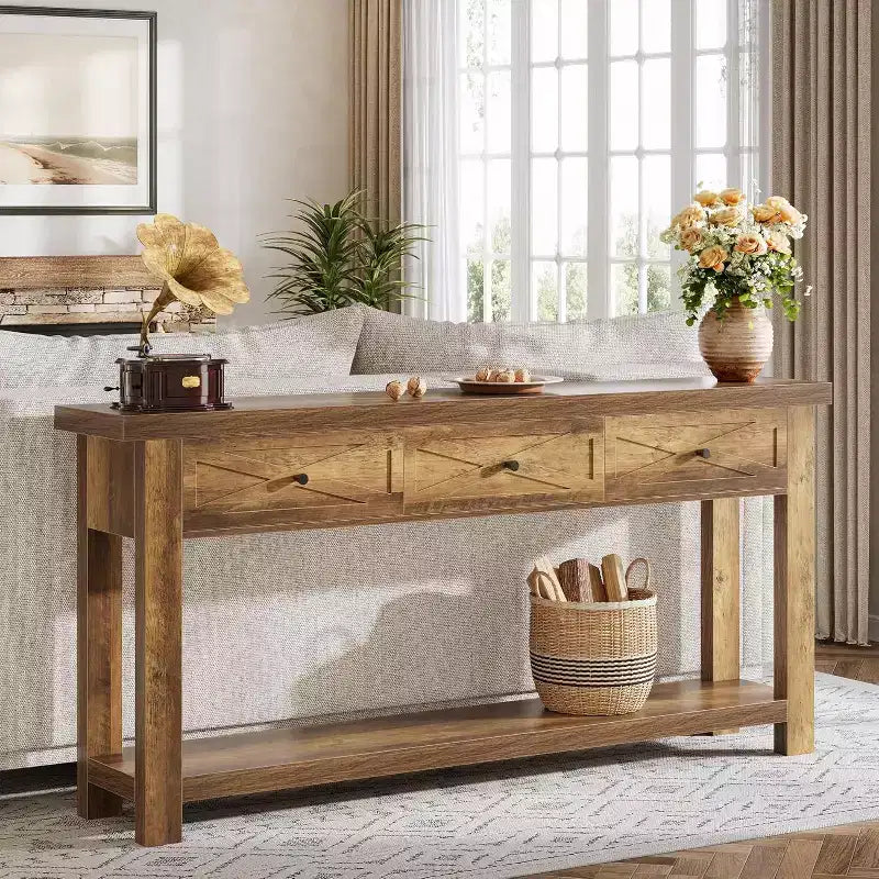 70.9" Farmhouse Console Table with 3 Drawers and Storage Shelf - Sofa Table for Entryway, Hallway or Foyer