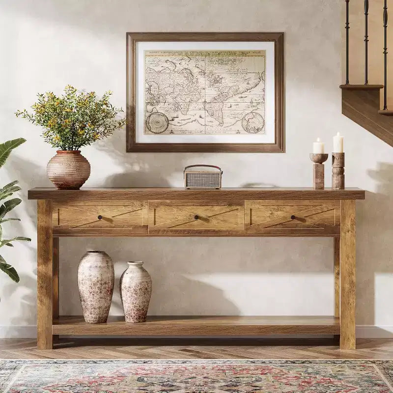 70.9" Farmhouse Console Table with 3 Drawers and Storage Shelf - Sofa Table for Entryway, Hallway or Foyer