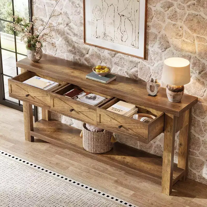 70.9" Farmhouse Console Table with 3 Drawers and Storage Shelf - Sofa Table for Entryway, Hallway or Foyer