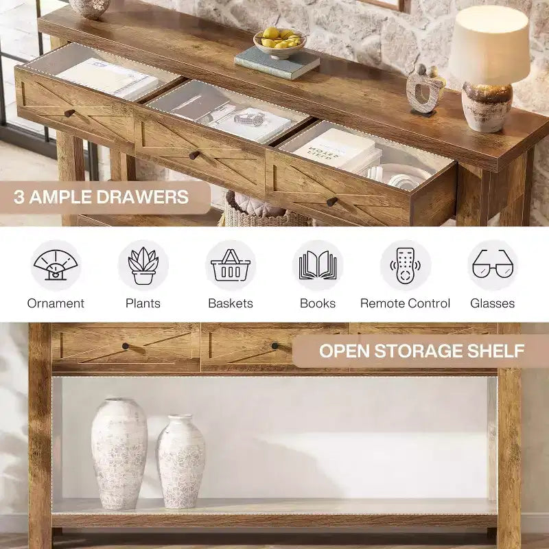70.9" Farmhouse Console Table with 3 Drawers and Storage Shelf - Sofa Table for Entryway, Hallway or Foyer
