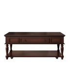 Farmhouse Coffee Table with Drawer, Lockable Wheels and Solid Wood Legs - Espresso, 47.2"W