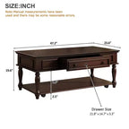 Farmhouse Coffee Table with Drawer, Lockable Wheels and Solid Wood Legs - Espresso, 47.2"W