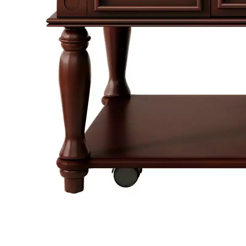 Farmhouse Coffee Table with Drawer, Lockable Wheels and Solid Wood Legs - Espresso, 47.2"W