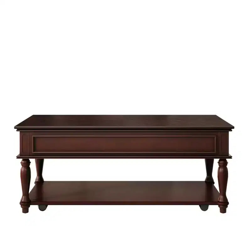 Farmhouse Coffee Table with Drawer, Lockable Wheels and Solid Wood Legs - Espresso, 47.2"W