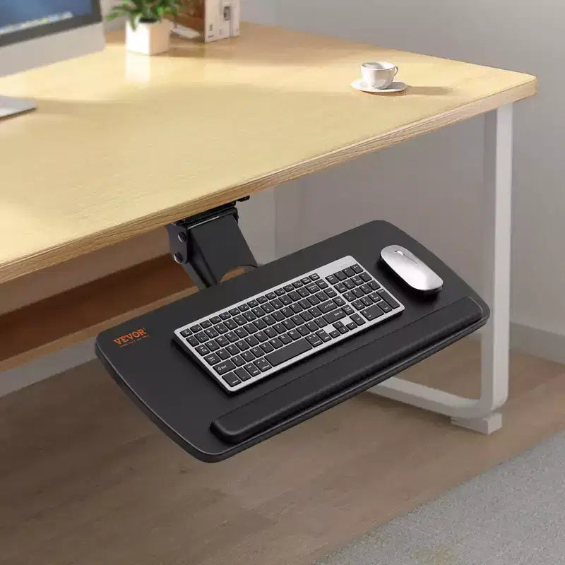 Under-Desk Keyboard Tray with Adjustable Height and Angle - 25x9.8", Black