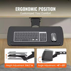 Under-Desk Keyboard Tray with Adjustable Height and Angle - 25x9.8", Black