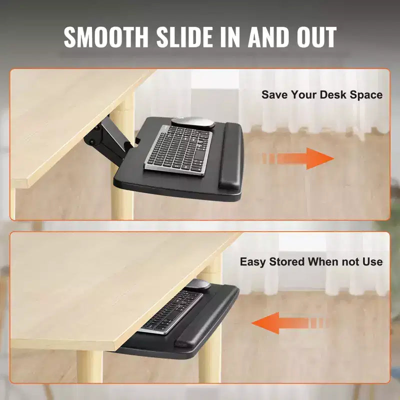 Under-Desk Keyboard Tray with Adjustable Height and Angle - 25x9.8", Black