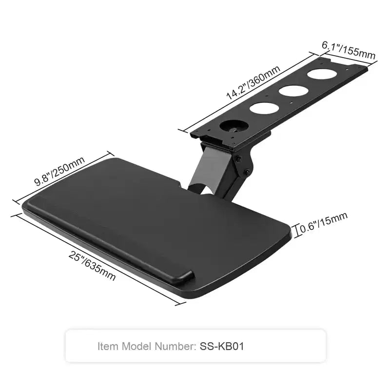 Under-Desk Keyboard Tray with Adjustable Height and Angle - 25x9.8", Black