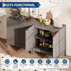 31.5" Fluted Storage Cabinet with Gold Handles and Adjustable Shelf - Oak Finish Buffet Sideboard