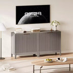 31.5" Fluted Storage Cabinet with Gold Handles and Adjustable Shelf - Oak Finish Buffet Sideboard