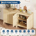 31.5" Fluted Storage Cabinet with Gold Handles and Adjustable Shelf - Oak Finish Buffet Sideboard