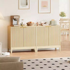 31.5" Fluted Storage Cabinet with Gold Handles and Adjustable Shelf - Oak Finish Buffet Sideboard