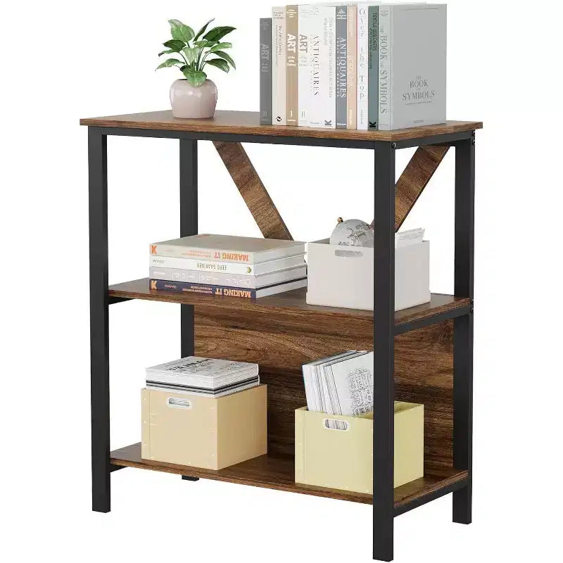 Industrial Bookcase - Modern Metal Display Shelf Organizer for Living Room or Office