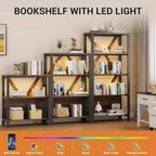 Industrial Bookcase - Modern Metal Display Shelf Organizer for Living Room or Office