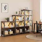 Industrial Bookcase - Modern Metal Display Shelf Organizer for Living Room or Office
