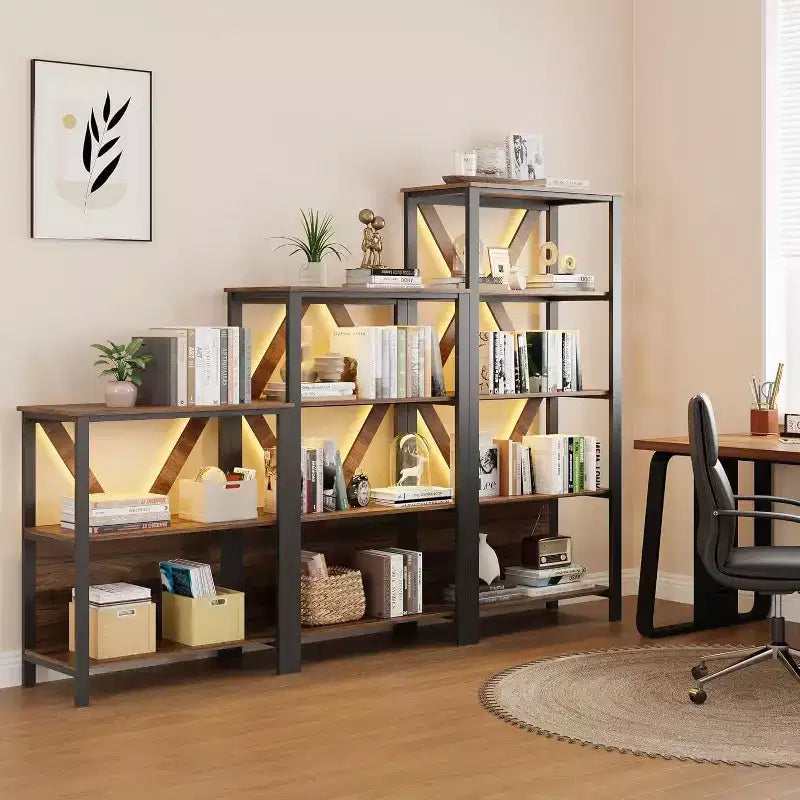 Industrial Bookcase - Modern Metal Display Shelf Organizer for Living Room or Office