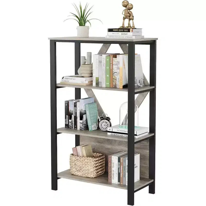 Industrial Bookcase - Modern Metal Display Shelf Organizer for Living Room or Office