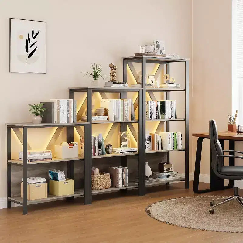 Industrial Bookcase - Modern Metal Display Shelf Organizer for Living Room or Office