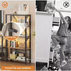Industrial Bookcase - Modern Metal Display Shelf Organizer for Living Room or Office