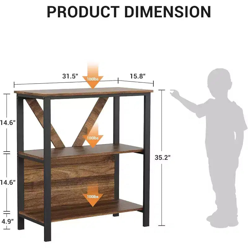 Industrial Bookcase - Modern Metal Display Shelf Organizer for Living Room or Office