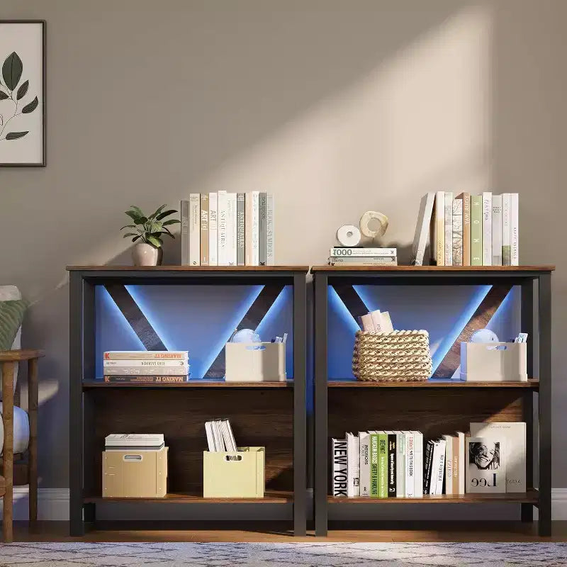 Industrial Bookcase - Modern Metal Display Shelf Organizer for Living Room or Office