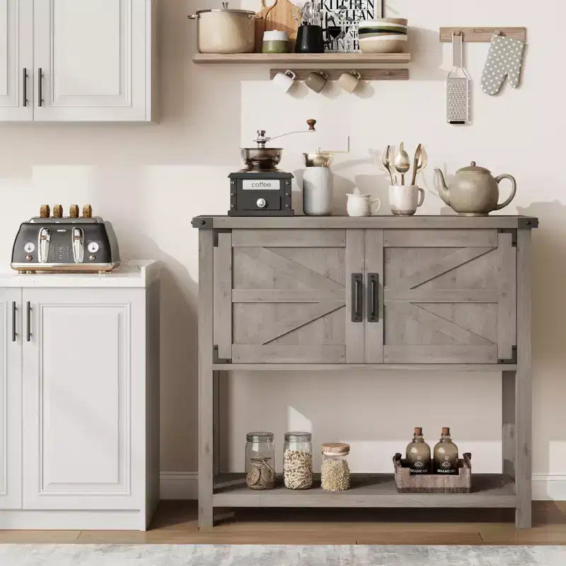 Sofa Tables with Double Door, Console Table with Storage Shelf and Open Shelf, Wooden Console Table, Entryway Table for Kitchen, Dining Room