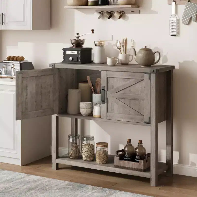 Sofa Tables with Double Door, Console Table with Storage Shelf and Open Shelf, Wooden Console Table, Entryway Table for Kitchen, Dining Room