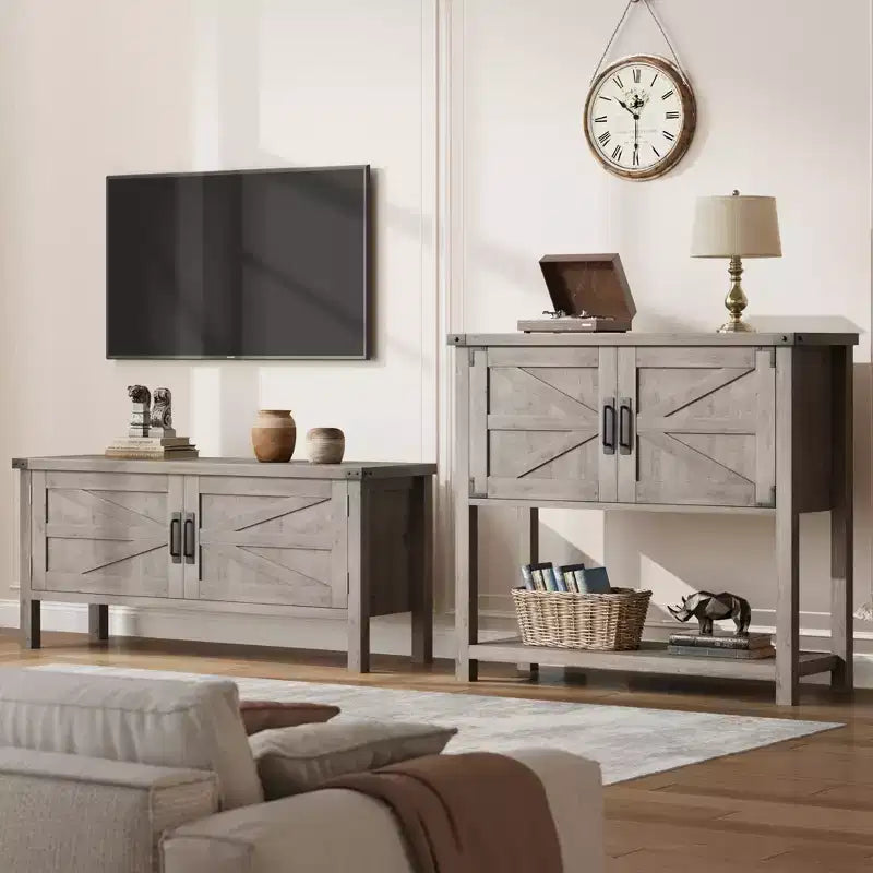Sofa Tables with Double Door, Console Table with Storage Shelf and Open Shelf, Wooden Console Table, Entryway Table for Kitchen, Dining Room