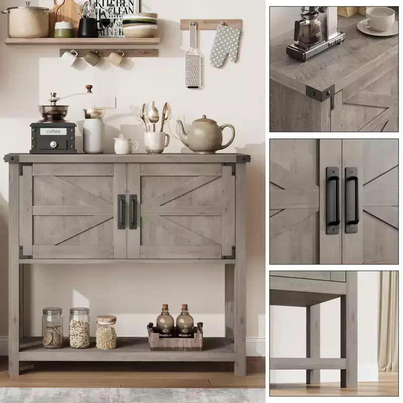 Sofa Tables with Double Door, Console Table with Storage Shelf and Open Shelf, Wooden Console Table, Entryway Table for Kitchen, Dining Room