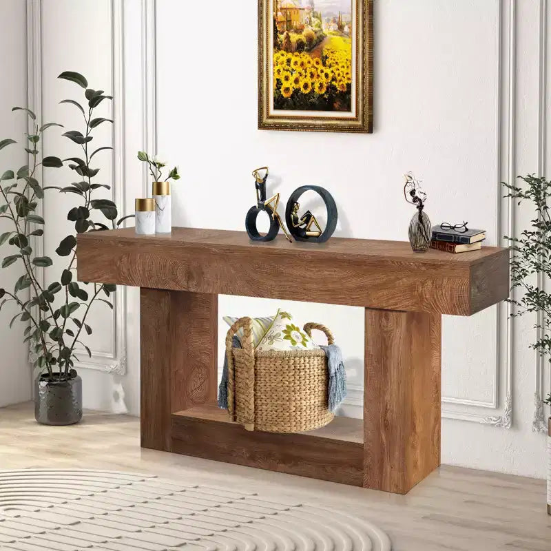 63 Long Console Table for Entryway - Farmhouse Sofa Table Behind Couch, Hallway & Living Room Table, Rustic Wood Entry Table for Foyer, Home Decor