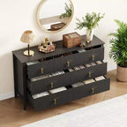 7 Drawer Dresser for Bedroom, 54W Wooden Chest of Drawers with Metal Handles, Fluted Clothes Storage Organizer, Dresser TV Stand for Hallway