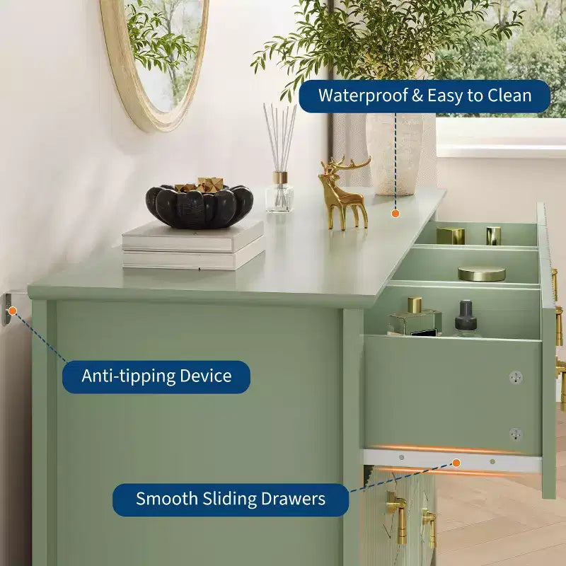 7 Drawer Dresser for Bedroom, 54W Wooden Chest of Drawers with Metal Handles, Fluted Clothes Storage Organizer, Dresser TV Stand for Hallway